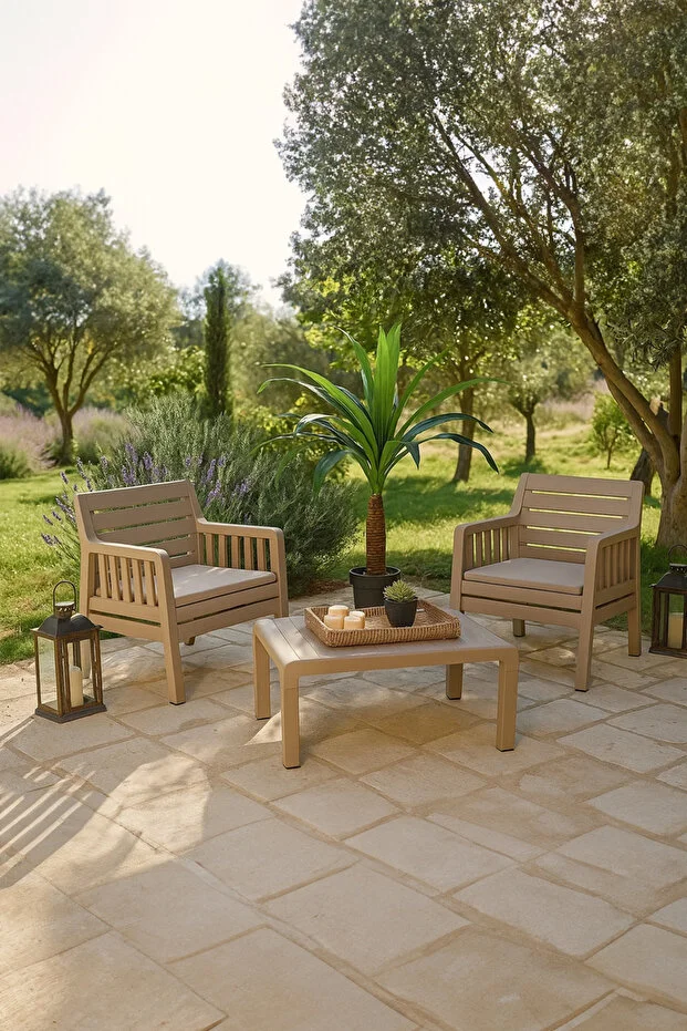 Lara 1 1 S / 2 Kişilik Minderli Bahçe Balkon Oturma Takımı - Cappucino